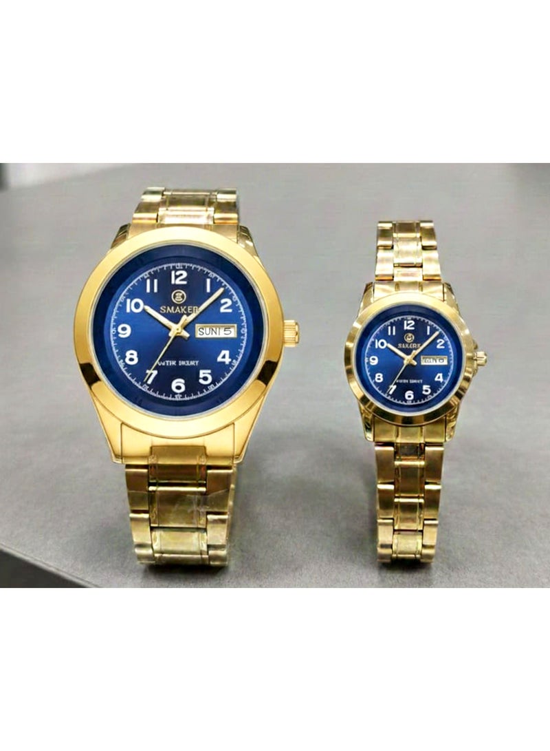 SMAKER Luxury Couple Watch Set - Men's and Women's Wristwatches with Day and Date Indicator, Water Resistant, Classic Stainless Steel Design - Image 1
